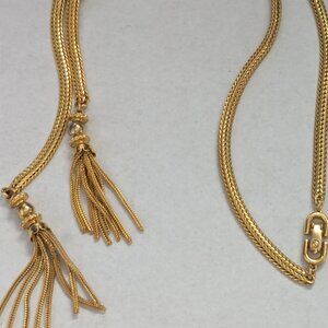 MONET MCM Gold Tone Slider Lariat Tassel Necklace